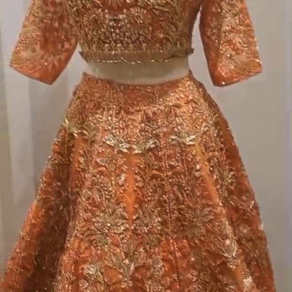 Embroidered Orange and Gold Lehenga Mysiebytahira